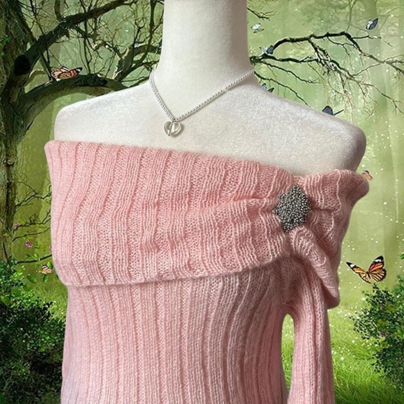 Y2k 90s The Limited Baby Pink Off The Shoulder Top Size S - Picture 6 of 8